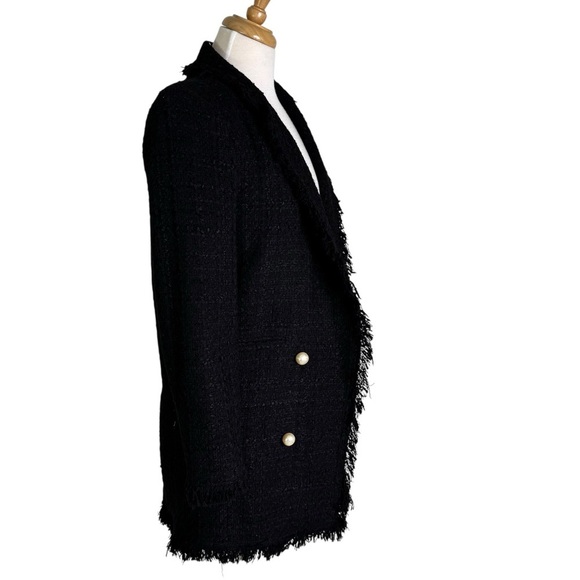 Zara Tweed Textured Boucle Pearl Button Blazer Jacket Black Size XS - Picture 9 of 15